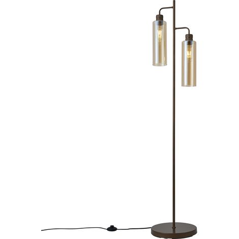 QAZQA Hotel Chic Floor Lamp Dark Bronze with Amber Glass 2-Lights