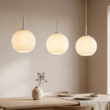 Suspension Lampe de salon Réglable en hauteur Blanc Métal L 90 cm (1/5)