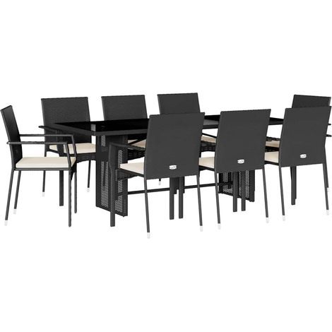Maison Exclusive - 9-tlg. Garten-Essgruppe mit Kissen Schwarz Pol