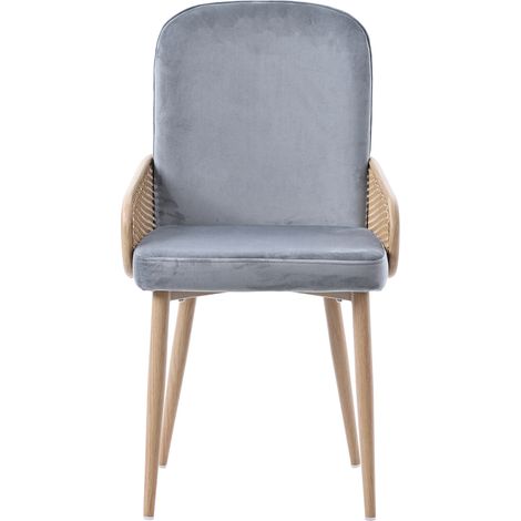 Sillas de comedor de terciopelo gris 4 piezas con ratán y patas metálicas (1/5)