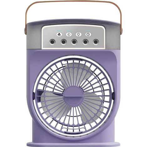 Ventilateur de bureau rechargeable avec nébuliseur 600 ml, 3 vitesses, 5 buses, ABS violet – idéal plage/jardin (1/5)