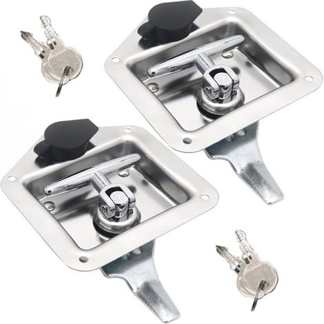 Lot de 2 outils de verrouillage pliable en forme de T en acier inoxydable avec 2 clés pour camion, remorque, camping-car (1/5)