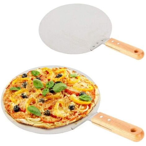 Pelle à pizza ronde en acier inoxydable avec manche en bois, 25,5 cm, pour la cuisson des pizzas, du pain, des gâteaux et des biscuits
