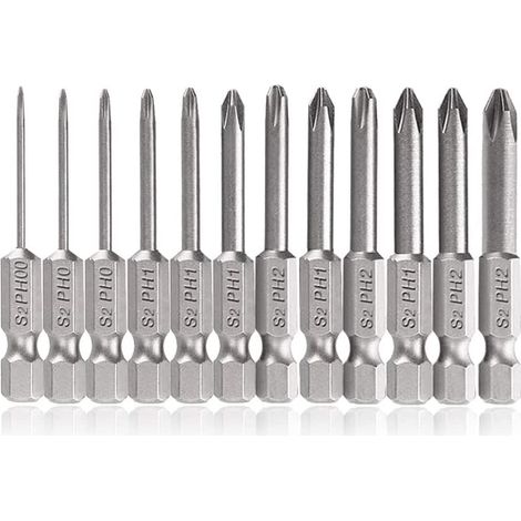 Lot de 12 embouts de tournevis cruciforme, 1/4", embout de tournevis à tête hexagonale magnétique PH00 PH0 PH1 PH2, 50 mm de longueur (1/5)