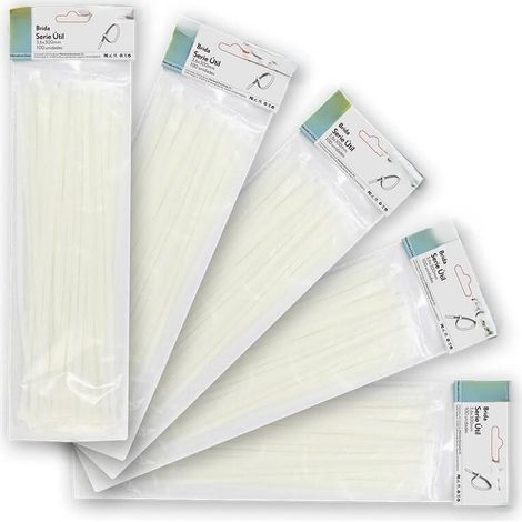 Sachet de 100 serre-câbles blancs 3,6 x 300 mm, 100% nylon 66, résistants et durables, parfaits pour sécuriser et organiser les câbles et les éléments.