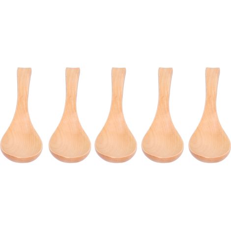 Lot de 5 cuillères naturelles en bois, crochet de bol, couverts japonais faits à la main (1/5)