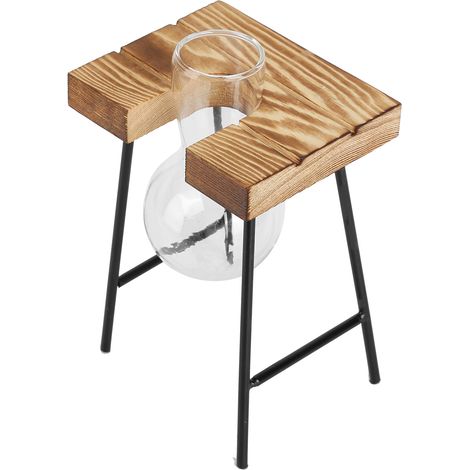 Bureau en bois avec pot en verre pour hydroponie, décoration de bureau transparente, ensemble plante + tabouret, 1 pièce (1/5)
