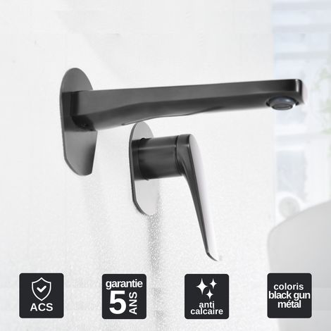 Robinet Mitigeur Lavabo Encastré Salle de Bain noir métal – Anti-Calcaire – Design moderne - DELOS IMEX (1/4)