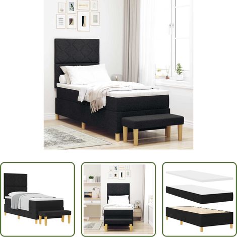 Matelas en mousse - Lit à ressorts avec matelas Noir 80 x 200 cm tissu (1/5)