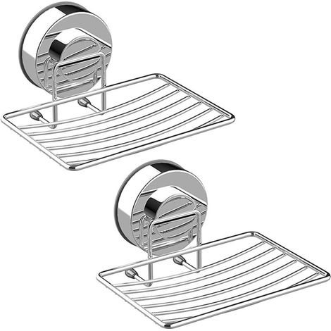 Set mit 2 Seifenschalen mit Saugnapf aus Edelstahl 304, Schwammhalter, robuste Ablage für Bad und Küche, kein Bohren erforderlich, silberfarben