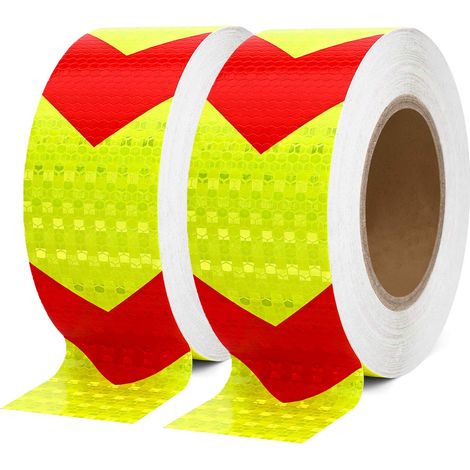 Filiyano-Ruban réfléchissant fléché 5 x 300 cm, ruban de signalisation étanche pour véhicules, remorques, bateaux, panneaux (rouge et jaune) (1/4)