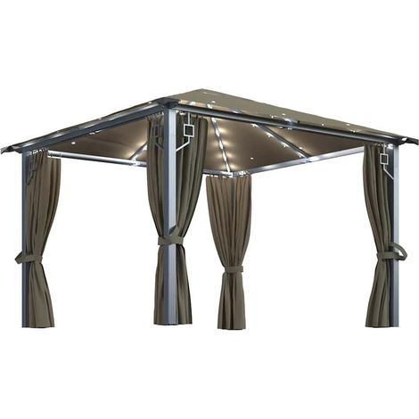 Tonnelle Barnum de Jardin, Pavillon, Pergola, Tente de jardin, avec rideau et lumières LED 3x3 m Taupe Aluminium OIB1779E (1/5)
