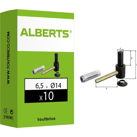 10 gonds à visser 6,5cm Ø14 avec cheville - Alberts