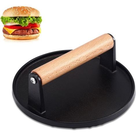 Burger Smasher Presse à Viande en Fonte 1 kg Grand Smash Presse-Hamburger Rond avec Manche en Bois thermofuge Presse-Grill (1/5)