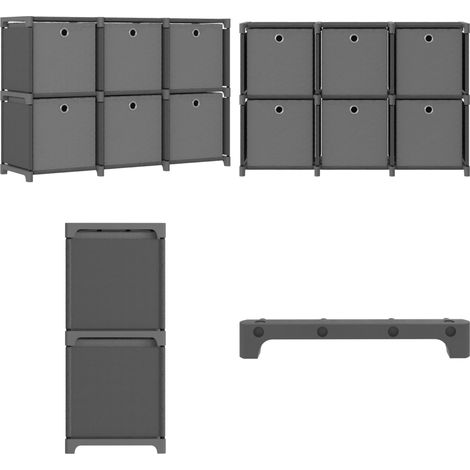 Mensola con 6 Scatole a Cubo Grigia 103x30x72,5 cm in Tessuto - Scaffale - Scatole