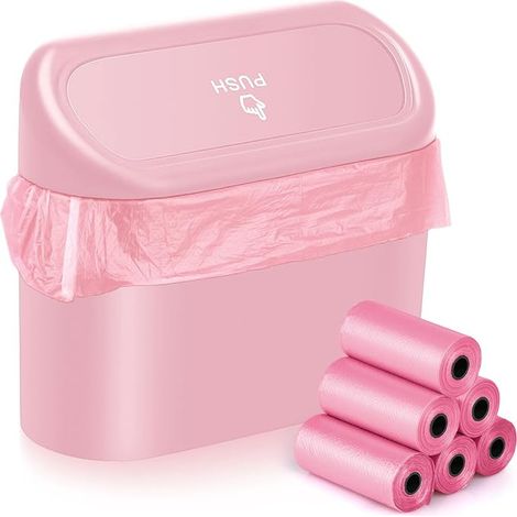 Car Storage Box Mini Car Trash Can with Lid Pink (1/5)