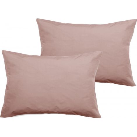 Lot de 2 taies d'oreiller percale pur coton peigné longues fibres 80 fils/cm² Vent du sud - Rose - Lot de 2 taies d'oreiller 50 x 70 + 5 cm Volant plat piqué - Rose -