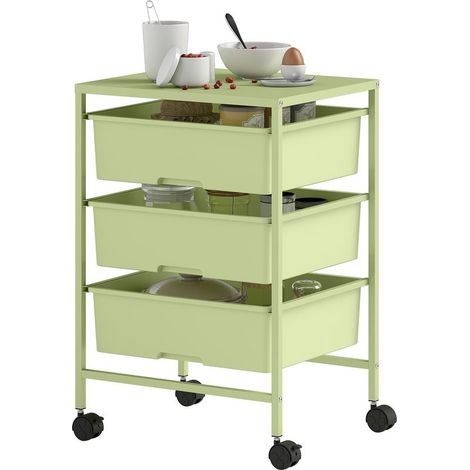 Chariot de rangement à 4 niveaux, desserte de cuisine à roulettes, 3 paniers et une étagère, 40,8 x 33,5 x 60,5 cm, vert (1/5)