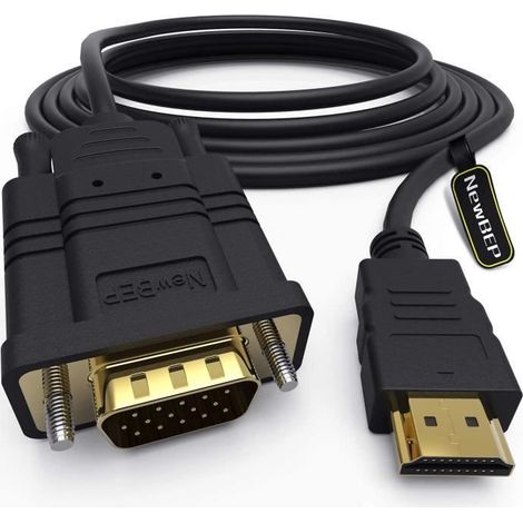 Câble adaptateur HDMI vers VGA, 6ft-1,8m plaqué or 1080P HDMI mâle vers VGA mâle Active Video Converter Cord Support Notebook A549 (1/4)