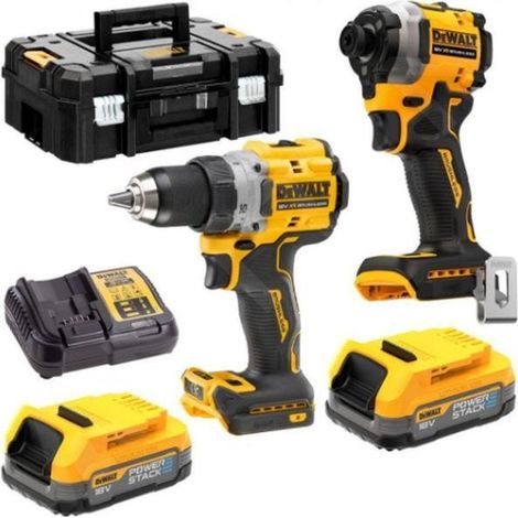 DeWALT Outillage - Set perceuse-visseuse et clé à choc sans fil 18V, 2 batteries 1,7 Ah POWERSTACK, chargeurs DCK2051E2T (1/2)