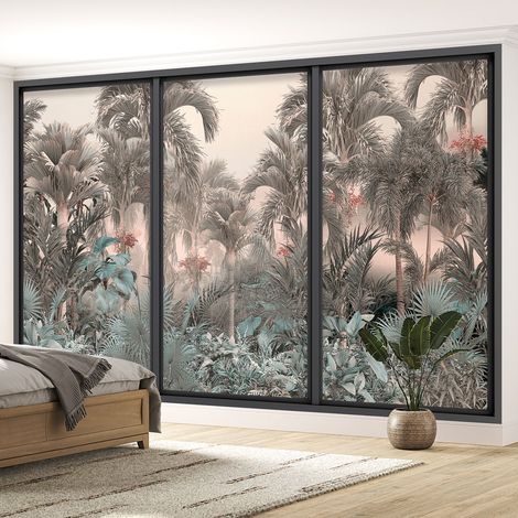 Papier peint panoramique Trompe l'oeil baie vitrée - Forêt tropicale - 130 cm x 78 cm (1/5)