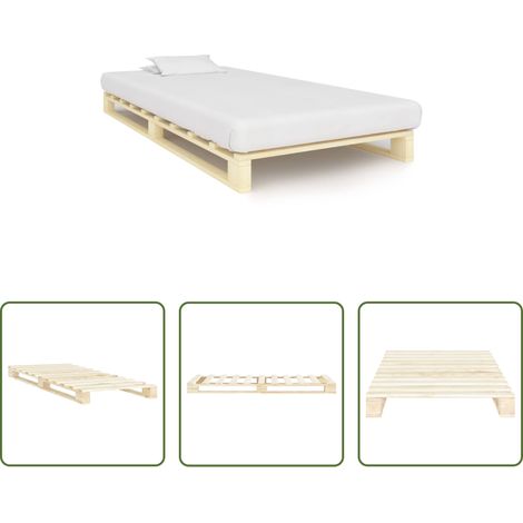 vidaXL Lit en bois massif -  Cadre de lit de palette sans matelas bois massif pin 100x200 cm (1/5)