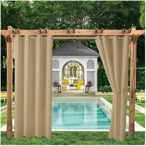 Outdoor Curtains for Garden Patio Gazebo Blackout Curtain Windproof UV Protection Mildew Resistant Heat Insulated Curtains with Eyelet W 132cm x H 213cm 2 Panels pagne (1/5)