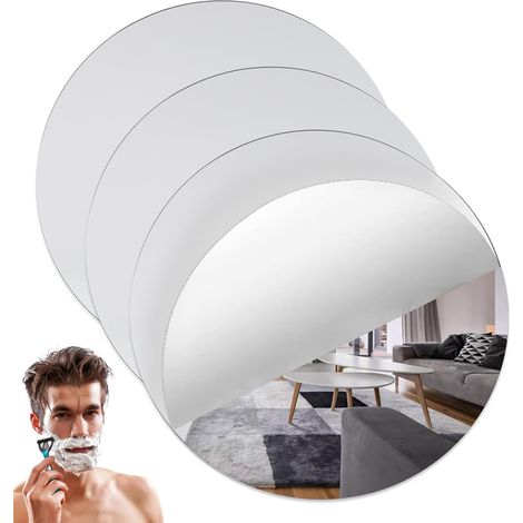 Lot de 3 miroirs adhésifs ronds auto-adhésifs en acrylique pour salle de bain, salon, miroir mural rond de 20 cm (1/5)