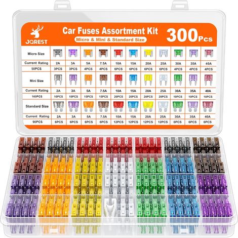 300Pcs Fusible Voiture Set, 160 Mini Fusible Auto + 90 Moyenne Fusible Automobile + 50 Micro Fusible + Extracteur - pour Voiture/RV/Camion/Moto (2A 3A 5A 7.5A 10A 15A 20A 25A 30A 35A 40A)