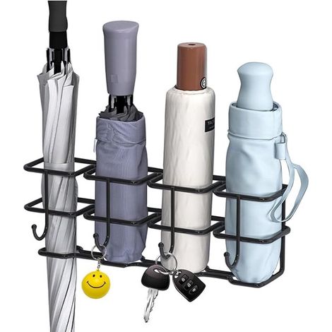 Soporte de pared para paraguas, No requiere taladro, Ajustable y espacioso, Diseño impermeable, Fácil de instalar, Color negro (1/5)