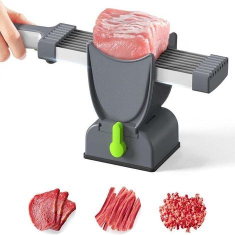 Trancheuse à viande fraîche, épaisseur réglable 2 ou 4 mm, couteau de cuisine 17 en 1 en acier inoxydable, trancheuse à viande manuelle, trancheuse de porc de bœuf, ne convient pas à la viande congelé (1/5)