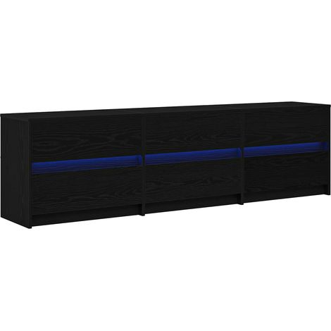 Meuble TV Mural avec LED 6 Tiroirs Bois d'Ingénierie Chêne Noir 180 x 34 x 50 cm (1/5)