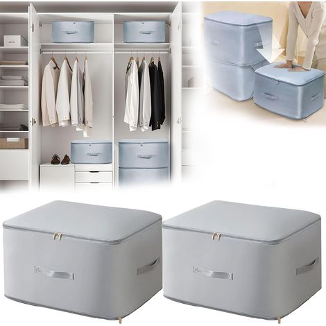 2 Sac de rangement, housse couette compressible, 60x54x42cm, gris, pour vêtements, literie, voyage