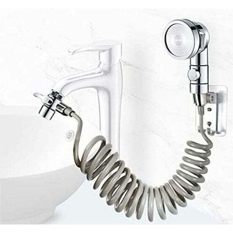 Ensemble Pommeau Douche pour Lavabo, Douchette de Salle de Bain, Tuyau Télescopique, Parfait pour Laver les Cheveux ou Nettoyer le Lavabo (Robinet pas Inclu) (Argent) (1/5)