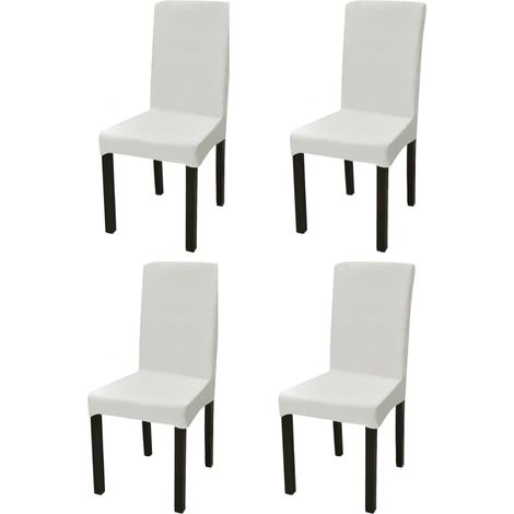 Housses de chaise extensibles, droites, 4 pièces, crème