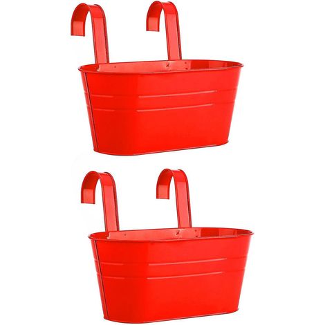 Support pour plantes de balcon, pot de fleurs, 2 crochets, jardinière suspendue amovible, décoration pour balustrade de jardin, rouge (1/4)