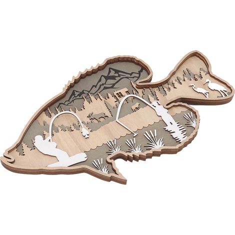 Figurine de poisson creux en bois multicouche, en buis décoratif, rayée, pour la maison, le bureau ou la cantine. (1/5)