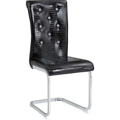 Set 2 sedie da pranzo in PVC nero effetto coccodrillo con bottoni in cristallo (1/5)