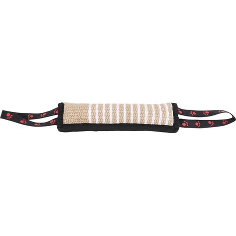 Coussin à mordre pour chien, résistant aux déchirures, interactif et portable, en jute, avec poignées robustes, pour chiots de petite, moyenne et grande taille. Motif empreintes de pattes avec bordure (1/5)