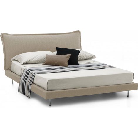 Talamo Italia Doppelbett Anika, Festbett mit Polsterung und Kopfteil aus Stoff, 100% Made in Italy, Frontöffnung, passend für Matratze Cm 160x190, Beige (1/3)