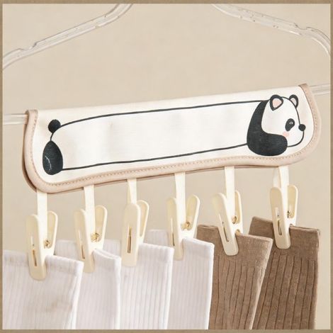 Porte-vêtements de voyage portable en tissu, cintre pliable à pinces pour valise, petit modèle avec 6 pinces (motif animaux). (1/5)
