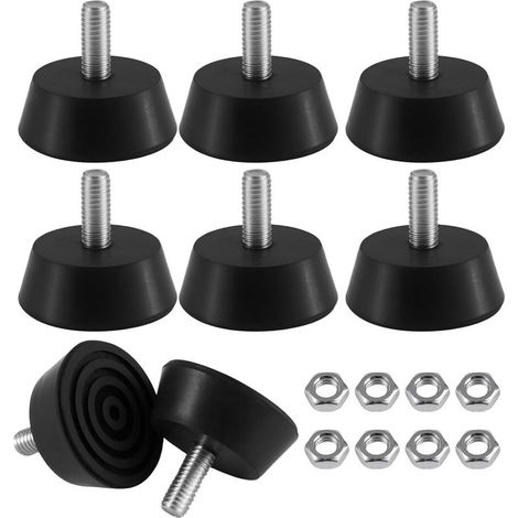 Set di 8 piedini di livellamento regolabili, piedini in gomma avvitabili, altezza filettatura M6 x 32,3 mm, con 8 dadi, riducono rumore e graffi, per mobili, armadi, sedie, tavoli, vetro (1/5)