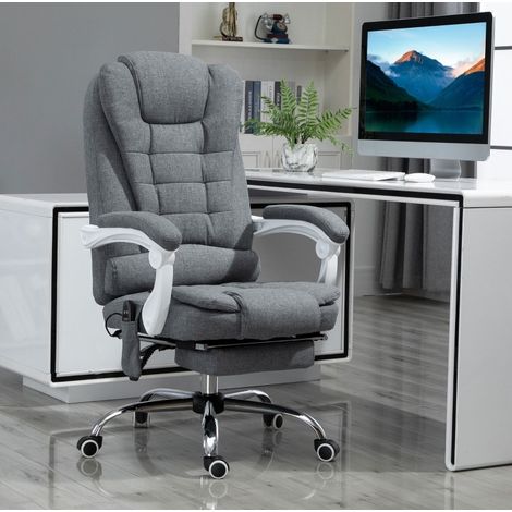 Chaise de bureau 65x70x119 cm en polyester gris, massage chauffant, pour bureau FloraGrace (1/5)