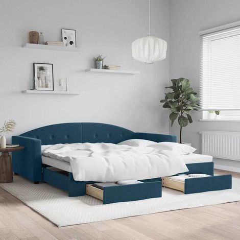 Tagesbett Ausziehbar mit Schubladen Blau 100x200 cm Samt