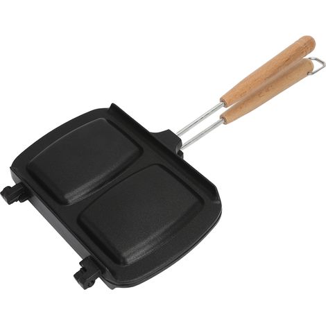 Poêle à sandwichs double face antiadhésive avec poignée amovible, idéale pour la cuisson des œufs et des toasts sur une cuisinière à gaz. (1/5)