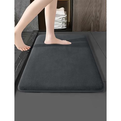 Tapis de sol en mousse à mémoire de forme douce et absorbante (1 pièce) : idéal pour la cuisine, la salle de bain, la chambre et l’entrée antidérapant et à séchage rapide, gris foncé. (1/3)