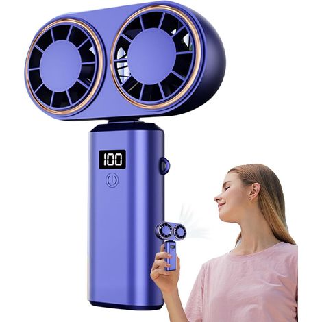 Ventilateur rechargeable, ventilateur portable Petit ventilateur électrique pliable avec double système de refroidissement - Ventilateur portable personnel avec affichage numérique (1/5)