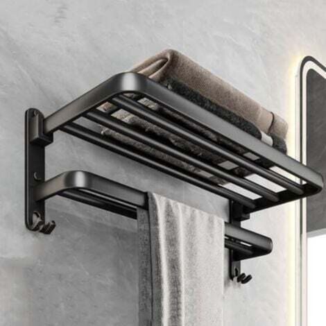 Badezimmer-Aufbewahrungsset – Handtuchhalter aus schwarzem Aluminium, kein Bohren erforderlich – elegant und praktisch, 50 cm