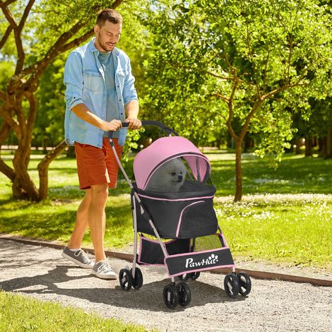 Petit Chariot Chiens Panier Rangement Amovible Sangles Sécurité Coussin Animaux Compagnie Rose