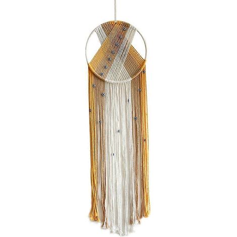 Perles en bois, macramé mural avec feuilles et pompons, tenture bohème pour dortoir, mariage ou décoration intérieure. (1/4)